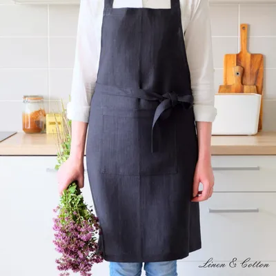 Immagine prodotto di Grembiuli da cucina, 100% lino, 70 x 84 cm, neri, per la cucina