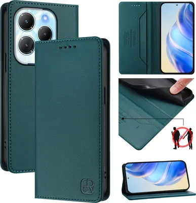 Produktbild von Lederhülle für Infinix Hot 40/Hot 40 Pro/Tecno Spark 20 Pro 4G Hülle Flip Brieftasche Kartenfächern Ständer Schutzhülle Dunkelgrün