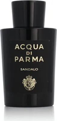 A black bottle of Acqua di Parma Sandalo Eau de Parfum is shown against a white background.