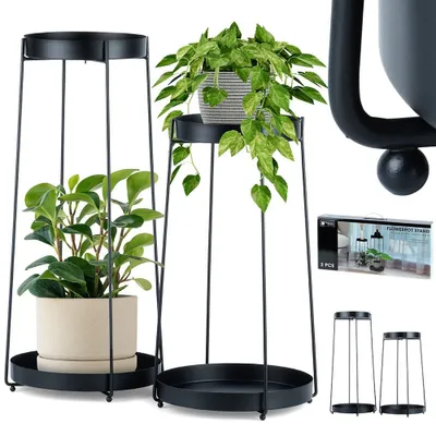 Produktbild von Blumentopfhalter Pflanzenhalter Blumenständer hängend aus Metall schwarz 2 Ebene 46 / 58 cm 2 Stk.