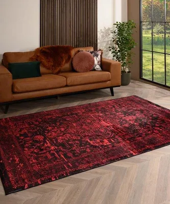 Produktbild von Unyqoos® Waschbarer Teppichläufer Luca – Vintage‑Stil, Rot, 80 x 250 cm, 100% Polyester, weich wie Wolken, waschbar bei 30°C