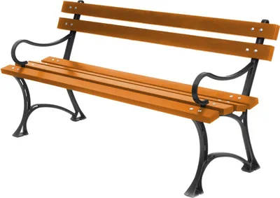 A park bench with wooden slats and black metal legs, presented on a white background.