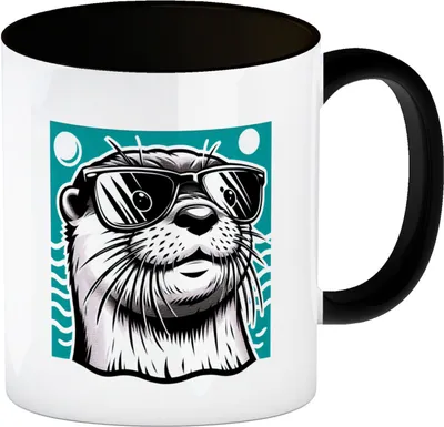 Produktbild von Lustiger Otter mit Sonnenbrille Kaffeebecher in schwarz