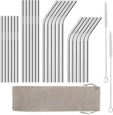 Produktbild von 24 Stück Edelstahl Strohhalme, wiederverwendbar, 304 Edelstahl Strohhalme