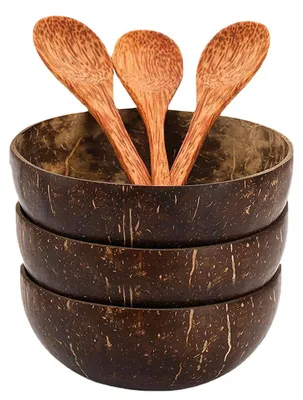 Kokosnuss Bowl Set – 3 Schalen & 3 Löffel, handgefertigt