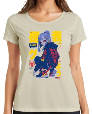 Zdjęcie produktu dla Koszulka damska z motywem "Demon Girl Techwear Japan Streetwear Anime Manga Y2K" w kolorze naturalnym, rozmiar 3XL
