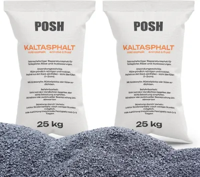 Produktbild von POSH Kaltasphalt 50 kg Bitumenmasse 0–8 mm, 2 x 25 kg