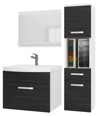 Immagine prodotto di Set di mobili da bagno BELINI PRI M3 90 cm in ebano opaco - Mobile da bagno moderno con lavabo e specchio, completamente accessoriato, montaggio a parete