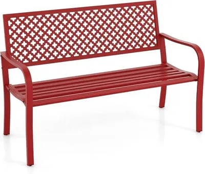 Produktbild von Gartenbank 2-Sitzer Metall Rot - Robuste Bank für Terrasse und Garten (127 cm)
