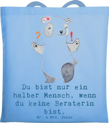 Produktbild von Mr. & Mrs. Panda Schultasche Beraterin Herz - Sky Blue - Geschenk, Eröffnung, Beruf, IT Beratung, Tote Bag, Einkaufstasche, Lustig, Beutel, Spruch, Witzig, Tasche