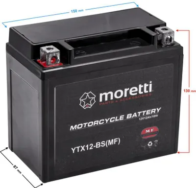 Zdjęcie produktu dla Akumulator żelowy 12V 12Ah 130A Moretti do skutera motocykla ATV YTX12-BS