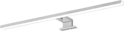 A silver LED bathroom mirror light is shown against a white background.