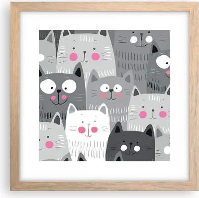 Produktbild von Gerahmtes Poster - Rahmen in heller Eiche - Kittys Tiere Illustration - 30x30 cm - Wand Bild - Wanddeko - Wandbilder - Wandposter - Bilderrahmen - Bilder - Kunstdruck - Wandbild - P2NAC30x30-2890