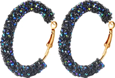 Produktbild von Damen-Ohrringe mit Strass-Intarsien, geometrisch, groß, rund, Tropfen-Creolen, Schmuck, Geschenk-Blau