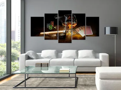 Produktbild von Akustikbild Alkohol Zigarre 200x100 cm Bilder Akustikschaum Hochleistungsschallabsorber Schallschutz Leinwand 5 tlg Wandbild Raumakustik Schalldämmung i-A-0101-b-n