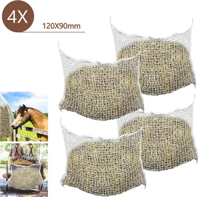 Produktbild von Yakimz 4x Heunetz 120 x 90 cm, Maschenweite 3 x 3 cm Heusack, Heuraufe Futternetz, weiß, Extrem reißfest, für Pferden, Schafen, Rindern, Heutasche Füllmenge ca. 9Kg