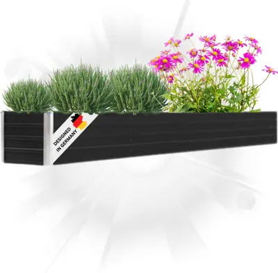 Produktbild von DELUKE® Hochbeet für Garten OSKAR Anthrazit | 320x40x45cm | Verzinkter Stahl | Wetterfest | Gartenbeet Kräuterbeet Blumenbeet Beet hoch Frühbeet für Garten Gemüsebeet