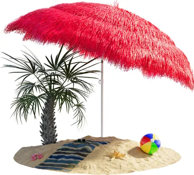 Produktbild von KINGSLEEVE® Sonnenschirm Hawaii Ø160cm Neigbar Höhenverstellbar UV Schutz 30+ Groß Rund Balkon Strand Strohschirm Strandschirm Bast Hawaiischirm Rot