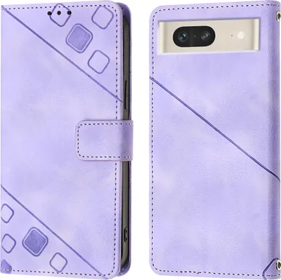 Produktbild von Hülle für Google Pixel 7 Prägung Flip Leder Brieftasche Schutzhülle mit Ständer Lila