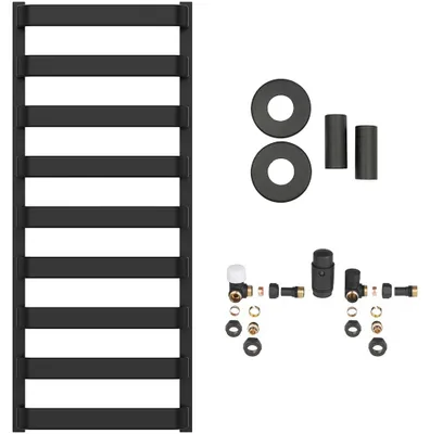 Productafbeelding van Badkamerradiator set Adriano - centrale verwarming - zij-aansluiting - 520W - mat zwart - 1200x500 mm