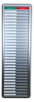 Produktbild von CombiCraft Anwesendheitstafel bzw. Abwesenheitstafel "Anwesend-Abwesend" in einem silberfarbenen Aluminiumschiebeprofil für 30 Personen - 257 x 830 mm