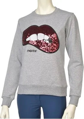 Image de MONTAR Sweatshirt grau meliert, Pailettenmund, Größe:L