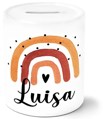 Produktbild von Kinder Spardose mit Name bedruckt Motiv Regenbogen personalisierbare Geschenke Sparschwein Keramik SpecialMe® Jungs weiß-rot unisize