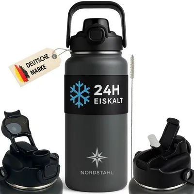Produktbild von Isolierflasche 2L, 24h kalt, 12h heiß, Edelstahl, BPA-frei, Grau