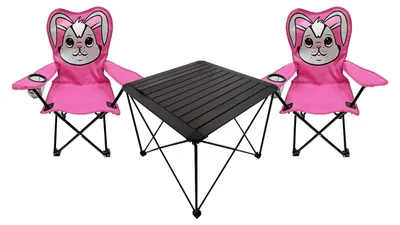 Image de 3pcs Set de meubles de camping pour enfants Outdoor Chaise de camping Chaise de pêcheur Table
