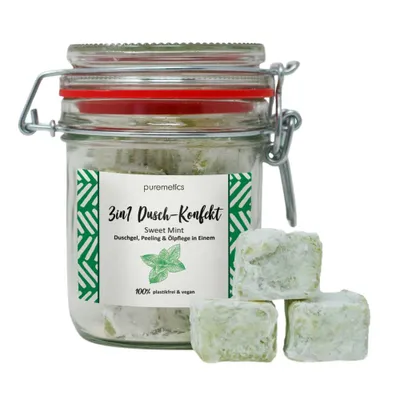 Produktbild von 3in1 Dusch-Konfekt - Sweet Mint 10 Stück im Dekoglas 200g