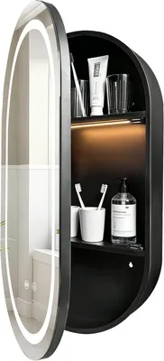 Produktbild von Oval Spiegelschrank Bad mit Beleuchtung,LED-Spiegelschrank für das Badezimmer,3 Farbtemperaturen & Helligkeit einstellbar,Rasierdose mit USB-Anschluss,Innenbeleuchtung,41cm×71cm