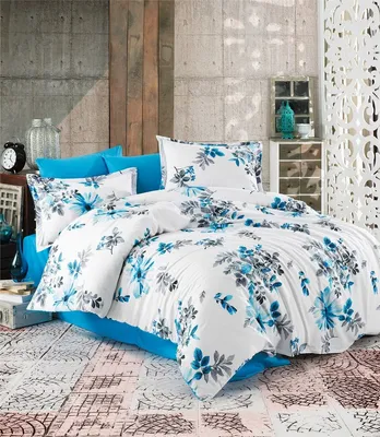 Produktbild von 6 tlg Bettwäsche 135x200 cm Flowers Blau