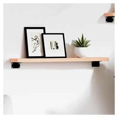 Produktbild von Wandregal aus Holz, handgefertigt mit Baumkante, Wandboard, Regalbrett für Dekoration, Bücherregal Hängeregal, 60x10x2cm aus massivem Eichenholz unbehandelt