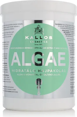 Productafbeelding van Kallos Algae Hydraterend Haarmasker 1000ml, 1000 ml, Voor dames, Geschikt voor beschadigd haar, Doof haar, Hydraterend, Voedend, Herstellend, Bevat keratine, Olijfolie, Panthenol, Dispenser