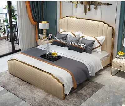 Produktbild von Design Schlafzimmer Lederbett 3tlg. Set 2x Nachttisch Betten Luxus Möbel Konsole
