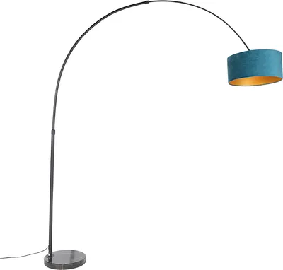 Produktbild von Bogenleuchte Schwarzer Samt Schirm Blau mit Gold 50 cm XXL