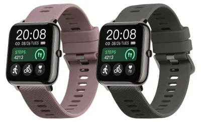Produktbild von kwmobile 2x Uhrenarmband für Popglory P66 22mm Armband - Fitnesstracker Band Set aus TPU Silikon - Ersatzarmband Smartwatch - Grau Lavendel