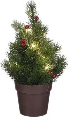 Produktbild von Weihnachtsbaum mit LED im Topf mit Beeren grün 15x30cm