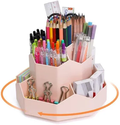 Obrázok produktu pre Uniqoos® 360° otočný stolový organizér – 9 priehradiek, veľká kapacita (17,8 x 13 x 17,8 cm), priestor pre 180 pier, kvalitný a ekologický materiál