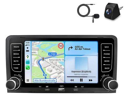 Obrázok produktu pre S mikrofónom Zadná kamera Autorádio pre Audi A3 2003-2012 Bezdrôtové CarPlay Android Auto WiFi GPS Navi RDS DSP DAB+ BT 64 GB 7 palcov