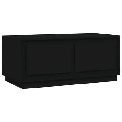A black wooden cabinet with two doors is shown against a white background.