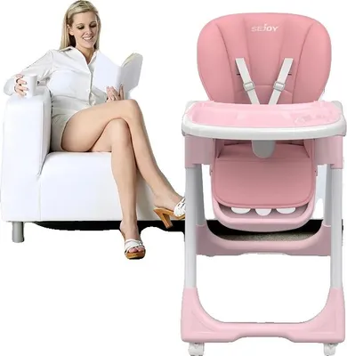 Immagine prodotto di Seggiolone, vassoio regolabile, cintura a 5 punti, rosa