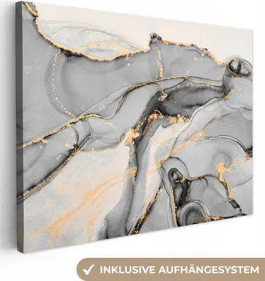 Produktbild von MuchoWow® - Leinwandbilder - Marmor - Gold - Grau, Wandbild, Wanddeko Bilder Wohnzimmer, 120x90 cm