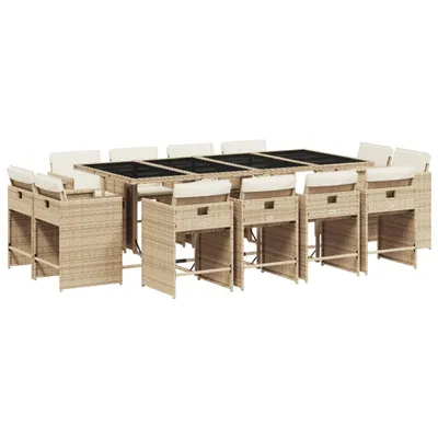 Produktbild von 13-tlg. Garten-Essgruppe mit Kissen Beige Poly Rattan