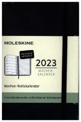 Produktbild von Moleskine 12 Monate Wochen Notizkalender Deutsch 2023, Pocket/A6, 1 Wo = 1 Seite, rechts linierte Seite, Kt, Schwarz