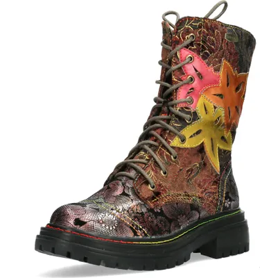 Produktbild von Laura Vita Damen Stiefelette Blumenmuster Blütenapplikation Plateau Kandyo 83, Größe:38 EU, Farbe:Braun