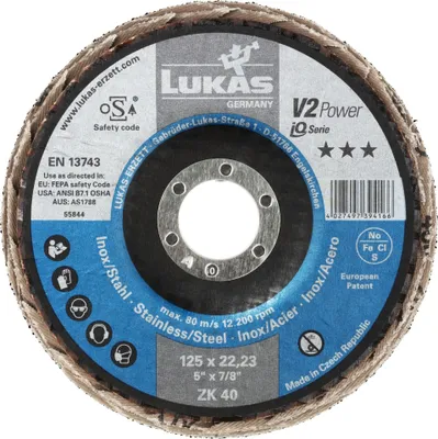 Produktbild von LUKAS-ERZETT LUKAS Fächerschleifscheibe V2 POWER universal Ø 125 mm Zirkonkorund Korn 40 schräg
