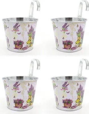 Produktbild von Metall Hängetopf - Ø 15cm x 13cm Lavendel 4 Stück