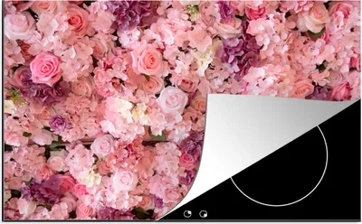 Produktbild von KitchenYeah© Herdabdeckplatte Blumen - Rosa - Rosen , 76x51cm, Küche Deko, Glaskeramikkochfeld Herdabdeckung, Abdeckplatte fùr Kochfeld