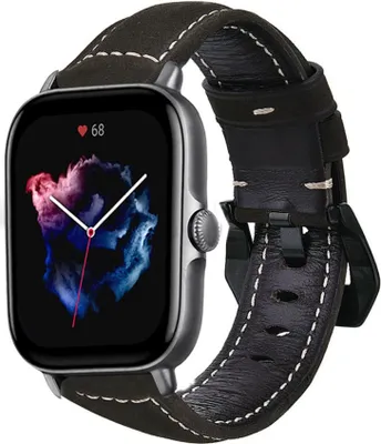 Produktbild von Strap-it Amazfit GTS 3 Lederarmband (Schwarz)